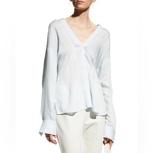 Vince Tonal Stripe V-Neck Blouse Mint drape sheer medium chic boho drape - Picture 1 of 8